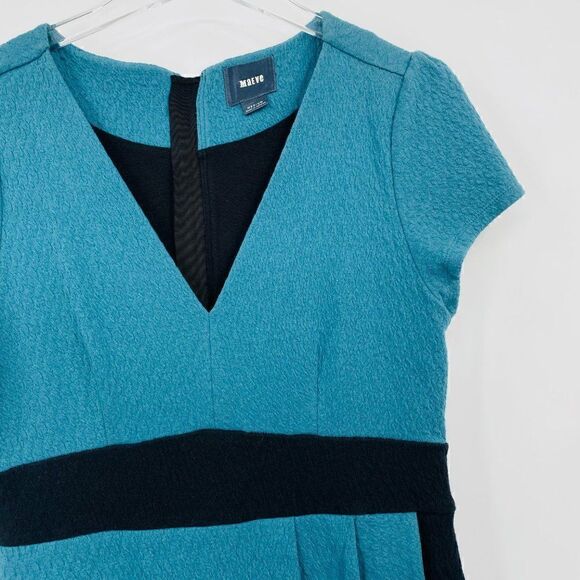 Maeve Anthropologie Size Medium Teal & Black Splitshade Tulip Hem Vneck Dress - Picture 5 of 10